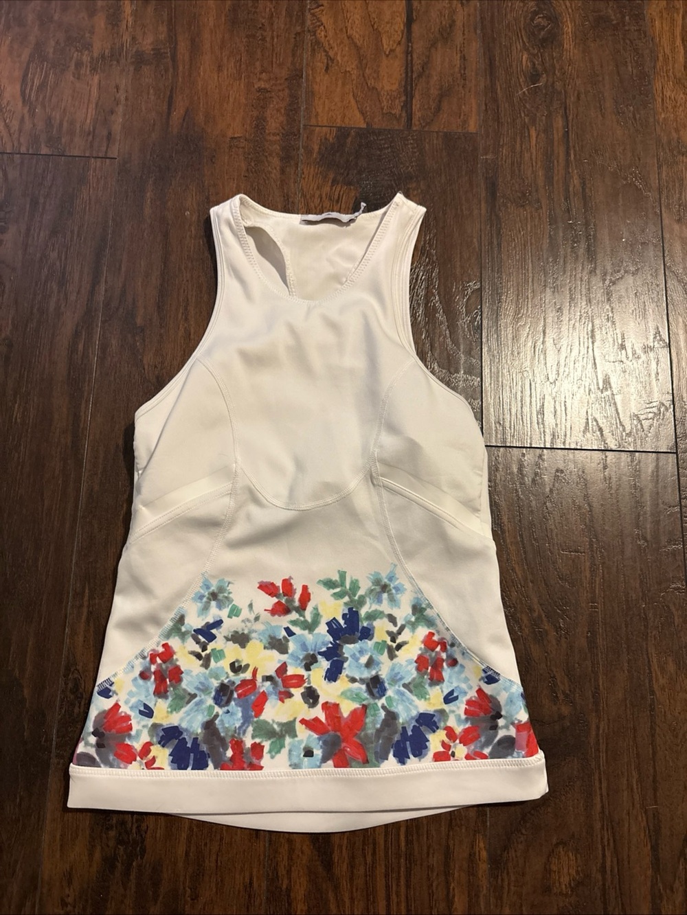 Adidas Stella McCartney White Floral-Print athletic Racerback Tank Top yoga